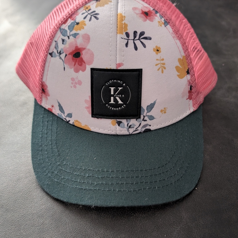Floral kids Hat with Pink and Green Accents